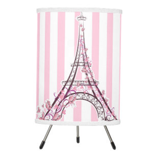 Pink Hearts & Butterflies Paris Eiffel Tower Tripod Lamp