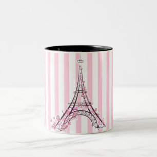 Pink Hearts & Butterflies Paris Eiffel Tower Two-Tone Coffee Mug