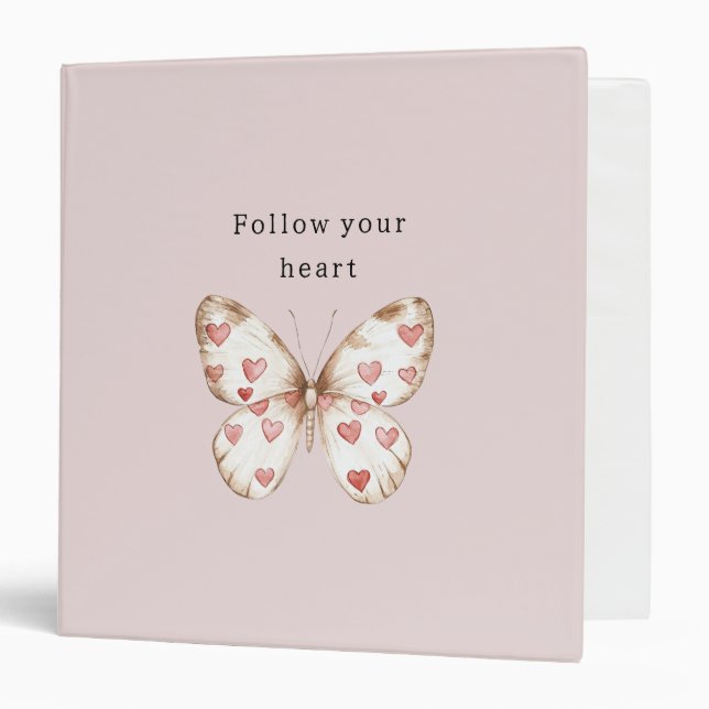 Pink Hearts Butterfly 3 Ring Binder (Front/Inside)