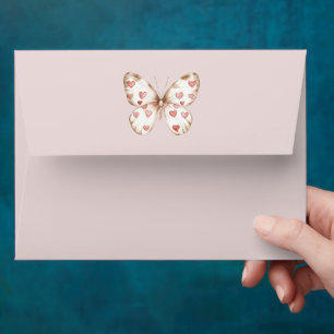 Pink Hearts Butterfly Envelope