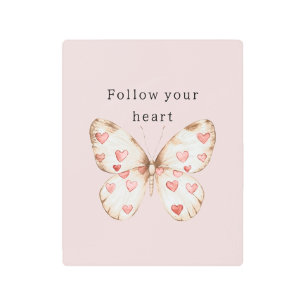 Pink Hearts Butterfly Metal Print