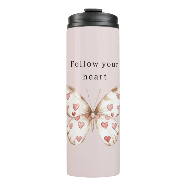 Pink Hearts Butterfly Thermal Tumbler (Front)