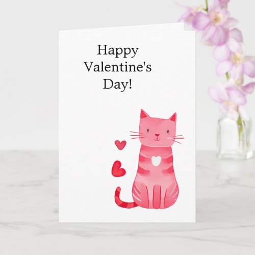 Pink Hearts Cat Card