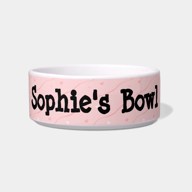 Pink Hearts Ceramic Pet Bowl (Front)