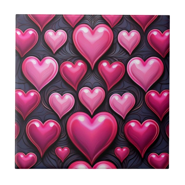 Pink Hearts Ceramic Tile (Front)