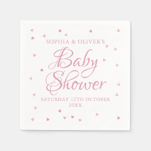 Pink hearts couples baby shower napkins