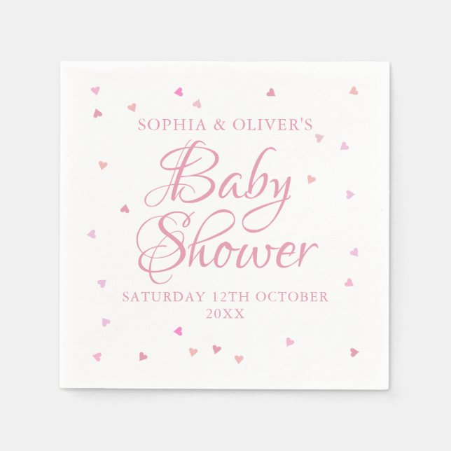 Pink hearts couples baby shower napkins (Front)