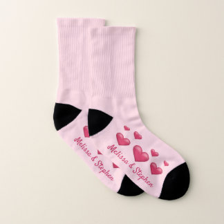 Pink Hearts &amp; Custom Couple Names Valentine's Day Socks