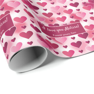 Pink Hearts & Custom I Love You Text Valentine's Wrapping Paper