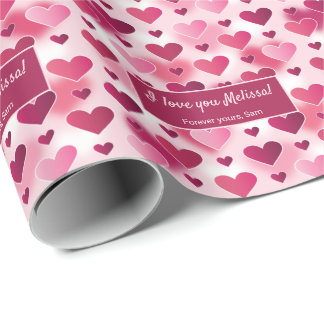 Pink Hearts &amp; Custom I Love You Text Valentine's Wrapping Paper
