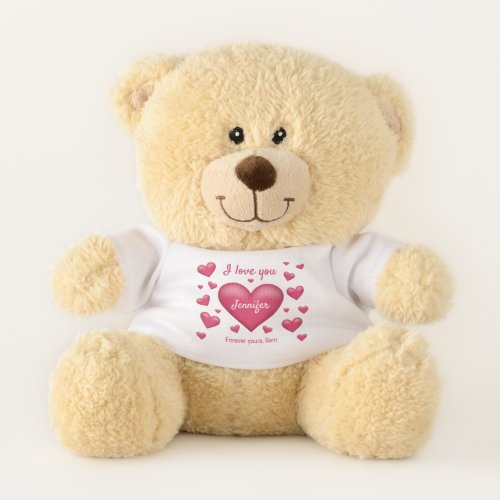 Pink Hearts  Custom I Love You Text With Any Name Teddy Bear