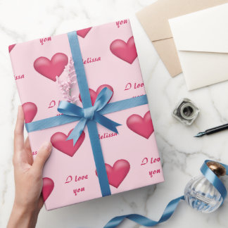 Pink Hearts &amp; Custom I Love You Text With Any Name Wrapping Paper