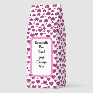 Pink Hearts Custom Message Ground or Beans Roasted Coffee