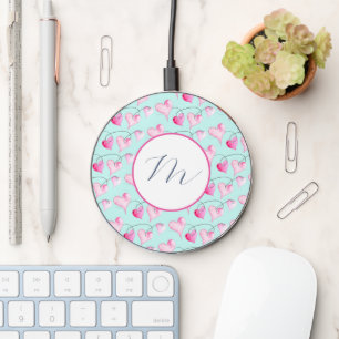 Pink Hearts Custom Monogrammed Wireless Charger