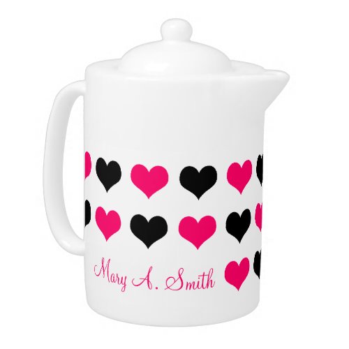 Pink Hearts Custom Name Teapot