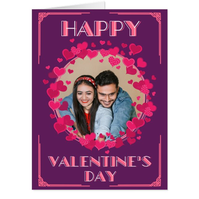 Pink Hearts Custom Photo Valentine Giant Card (Front)