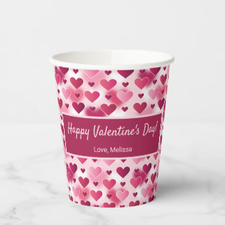 Pink Hearts &amp; Custom Text - Valentine's Day Theme Paper Cups