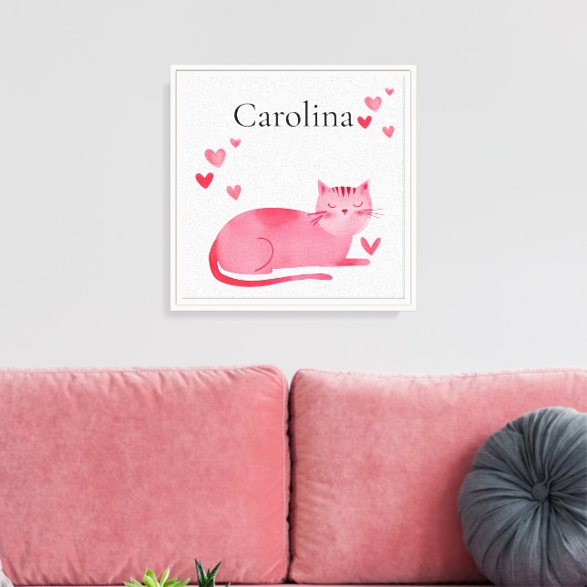 Pink Hearts Cute Cat  Canvas Print (Insitu(LivingRoom))