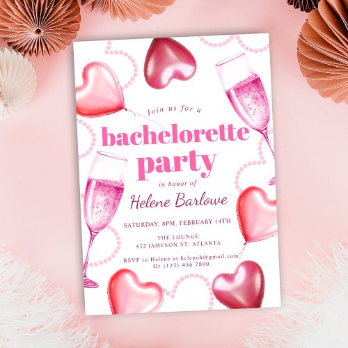 Pink Hearts Cute Girly Chic Bachelorette Party Invitation