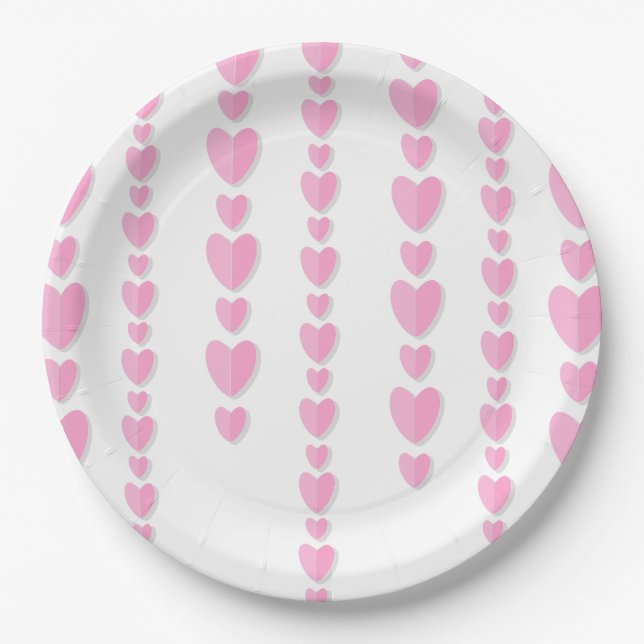 Pink Hearts Cute Valentine's  Paper Plates (Front)