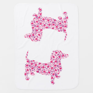 Pink Hearts Dachshund Baby Blanket