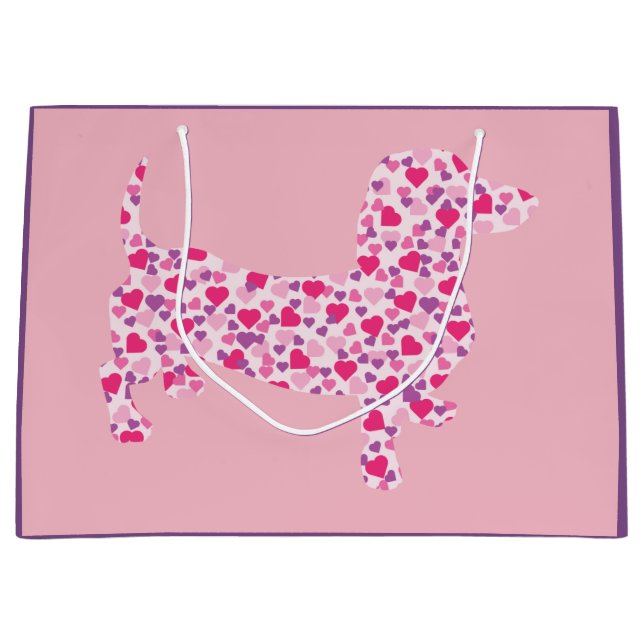 Pink Hearts Dachshund Large Gift Bag (Front)