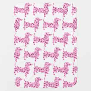 Pink Hearts Dachsund Baby Blanket