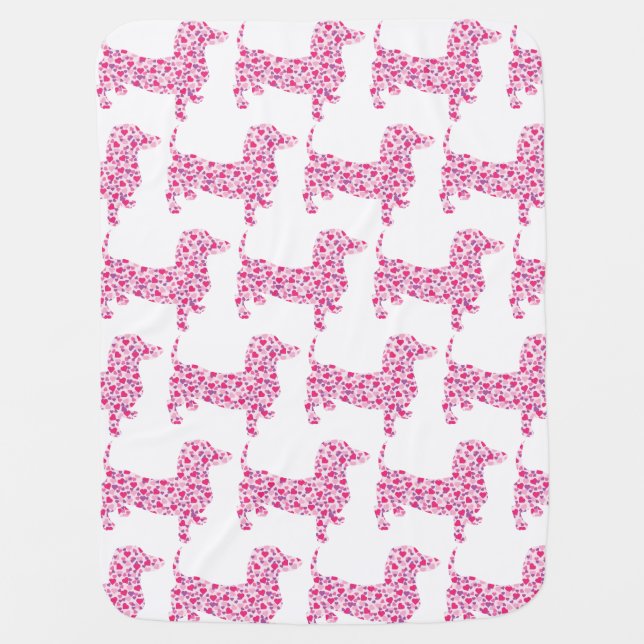 Pink Hearts Dachsund Baby Blanket (Front)