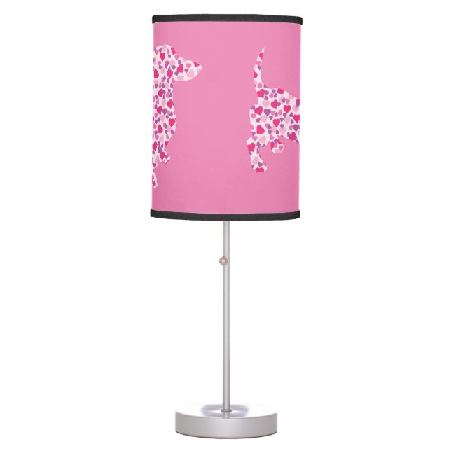Pink Hearts Dachsund Table Lamp (Front)