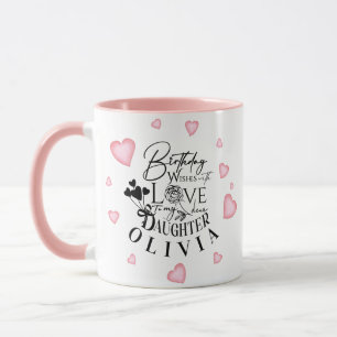 Pink Hearts Daughter Birthday Text Design Mug
