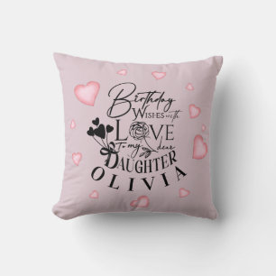 Pink Hearts Daughter Birthday Text Design Throw Pillow