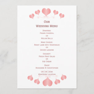 Pink Hearts Design Wedding Menu