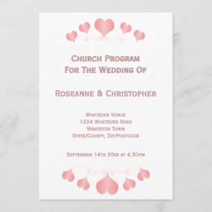 Pink Hearts Design Wedding Program