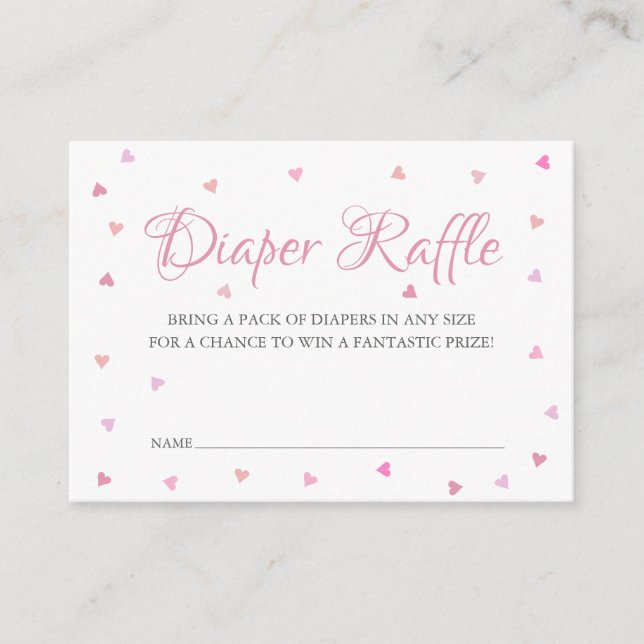 Pink Hearts Diaper Raffle Baby Shower Enclosure Card (Front)