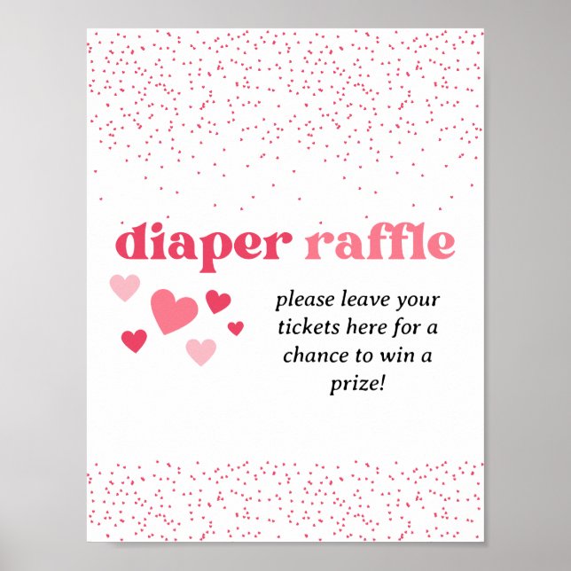 Pink Hearts Diaper Raffle Baby Shower Sign (Front)