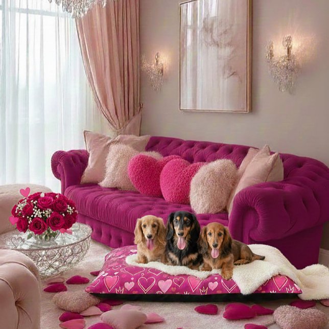 Pink Hearts Dog Beds - Customizable - Home  (Eclectic Dog Bed for Home and Family )