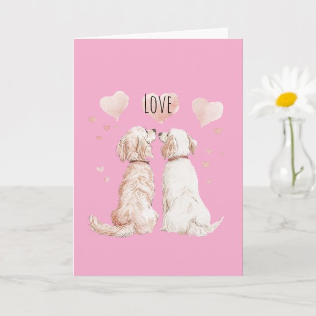 Pink Hearts Dog Love Card (Small Plant)