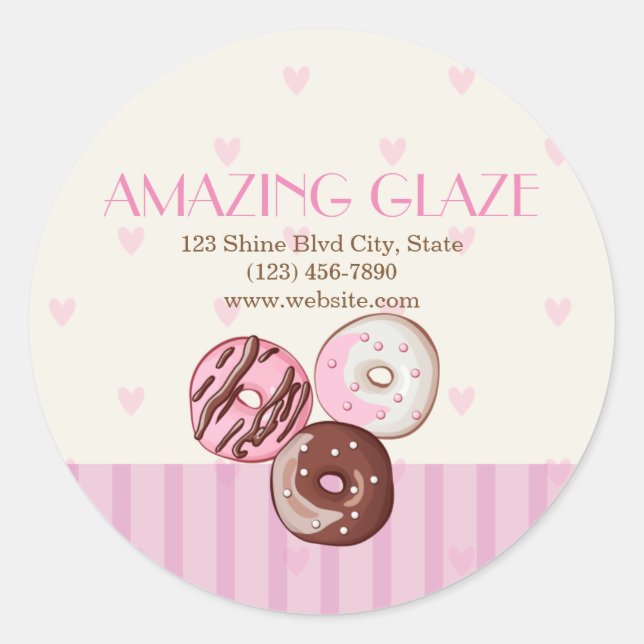 Pink Hearts Donut Shop Bakery Sticker Label CUTE (Front)