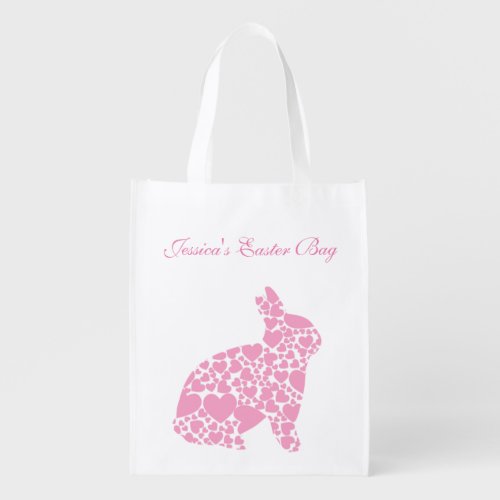 Pink Hearts Easter Bunny Grocery Bag