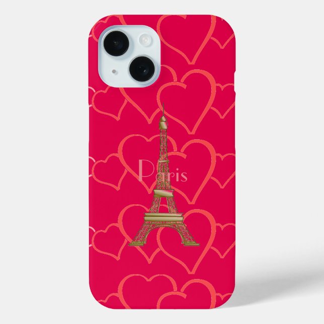 Pink Hearts Eiffel Tower Love Paris  Case-Mate iPhone Case (Back)