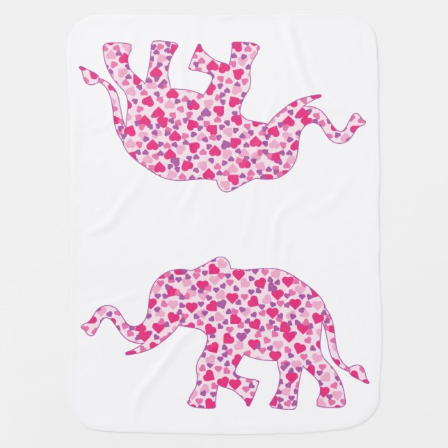 Pink Hearts Elephant Baby Blanket (Front)