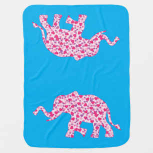 Pink Hearts Elephants Baby Blanket
