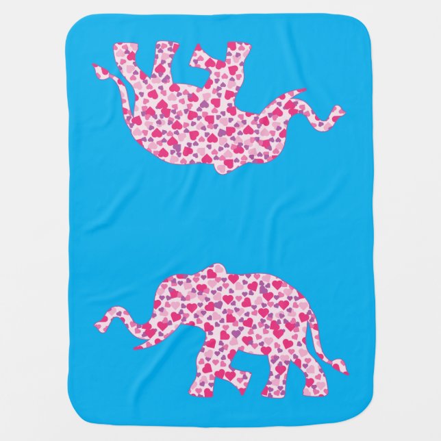 Pink Hearts Elephants Baby Blanket (Front)