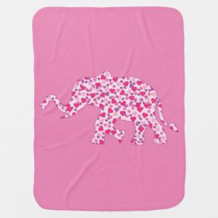 Pink Hearts Elephants Baby Blanket