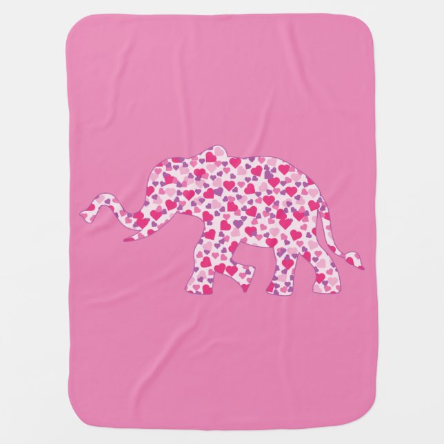 Pink Hearts Elephants Baby Blanket (Front)