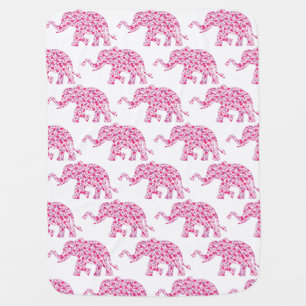 Pink Hearts Elephants Baby Blanket