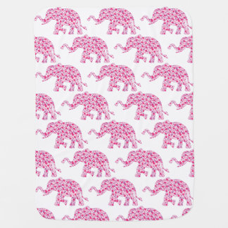 Pink Hearts Elephants Baby Blanket