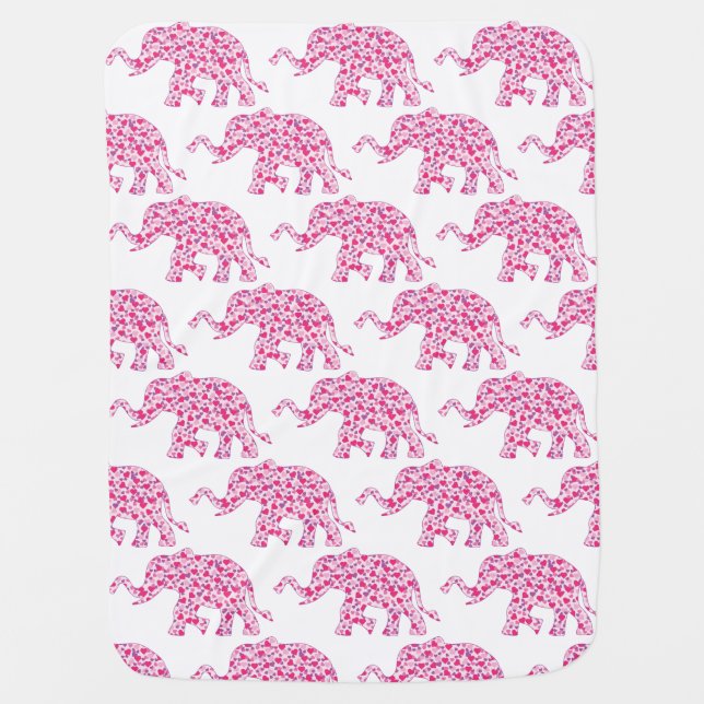 Pink Hearts Elephants Baby Blanket (Front)