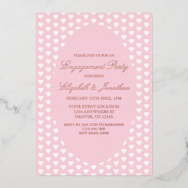 Pink Hearts Engagement Party Foil Invitation (Front)