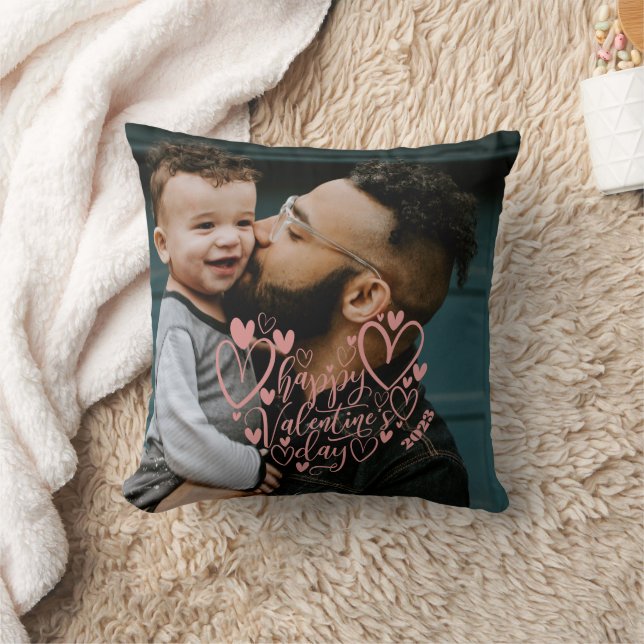 Pink Hearts Family Photo Happy Valentine's Day Thr Throw Pillow (Blanket)